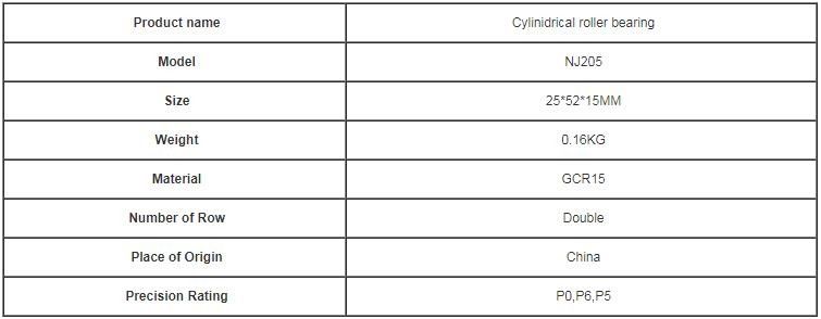 Le roulement à rouleaux cylindrique de deux rangées NU/joints ouverts de NJ 205 dactylographient en dehors du diamètre 52mm