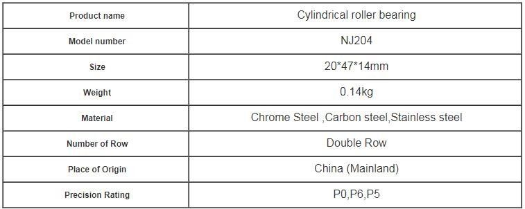 Taille 20*47*14mm de cage en laiton de la précision NU204/NJ204 P5 P4 cylindrique de roulement à rouleaux