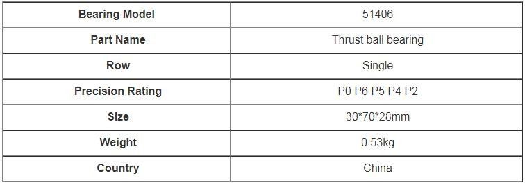 Roulement à billes 51406 de poussée de petite taille 0,53 kilogrammes 30mm * 70mm * 28mm pour la machine de mine