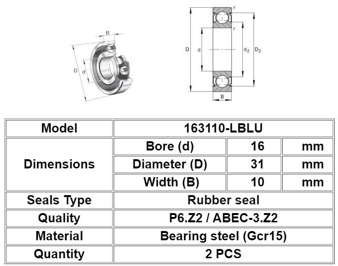 163110-2RS soutenant la taille profonde 16mm x 31mm x 10mm de bicyclette de boule de cannelure